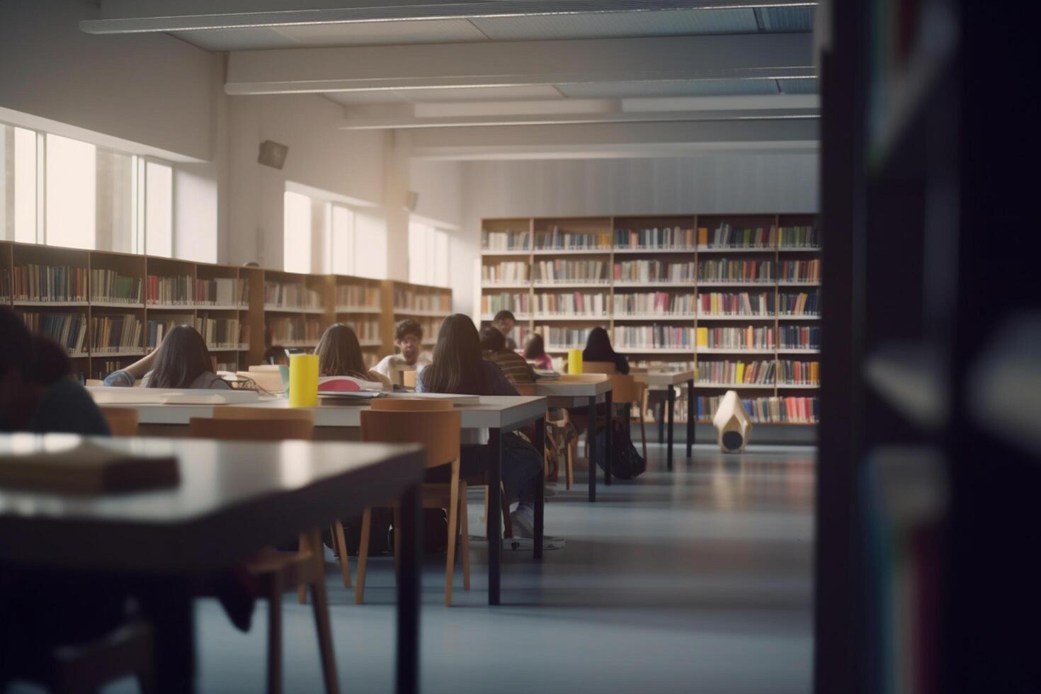 el brillante mentes de mañana estudiantes aprendizaje en alto colegio biblioteca ai generado foto