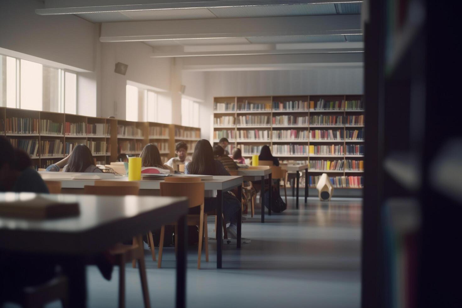 The Bright Minds of Tomorrow Students Learning in High School Library photo