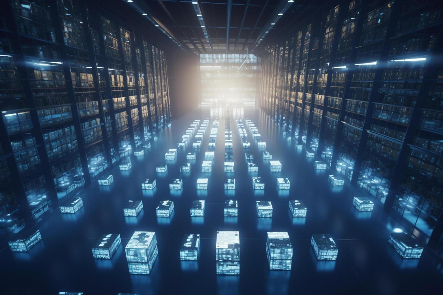 AI-optimized Warehouse Illustration of an Intelligent, Self-Organizing Distribution Center photo