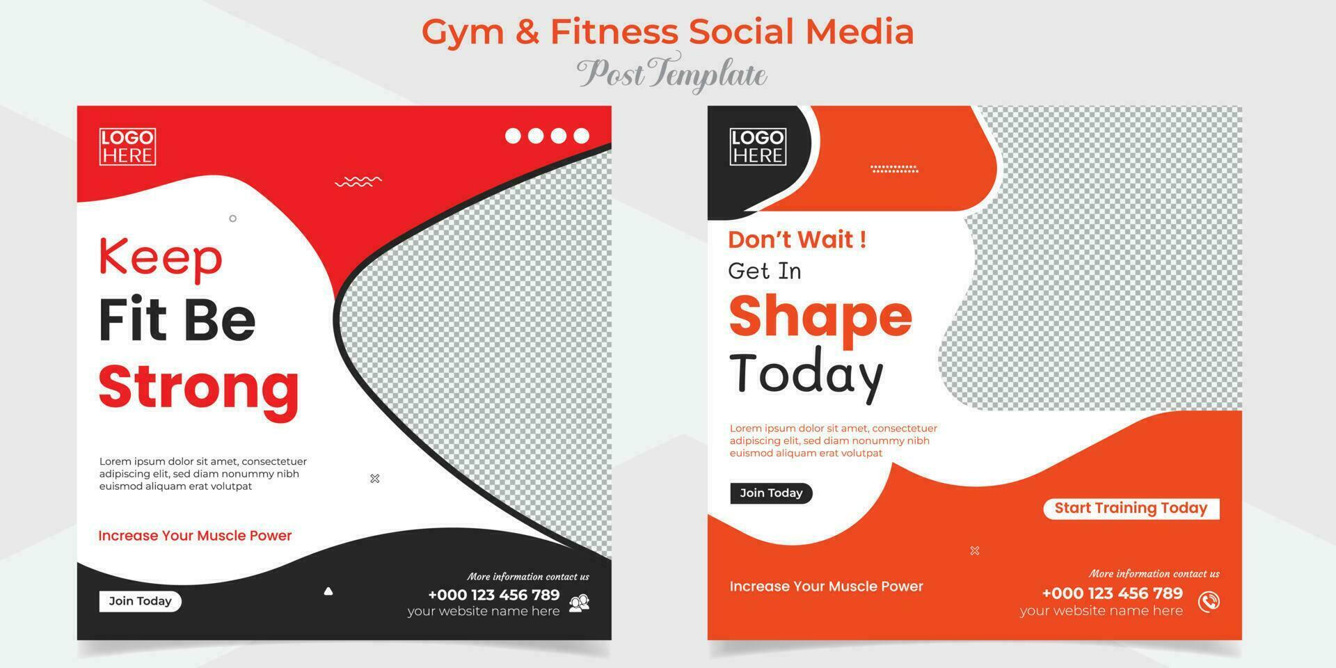 gym zone fitness square flyer post banner and social media post template design package vector