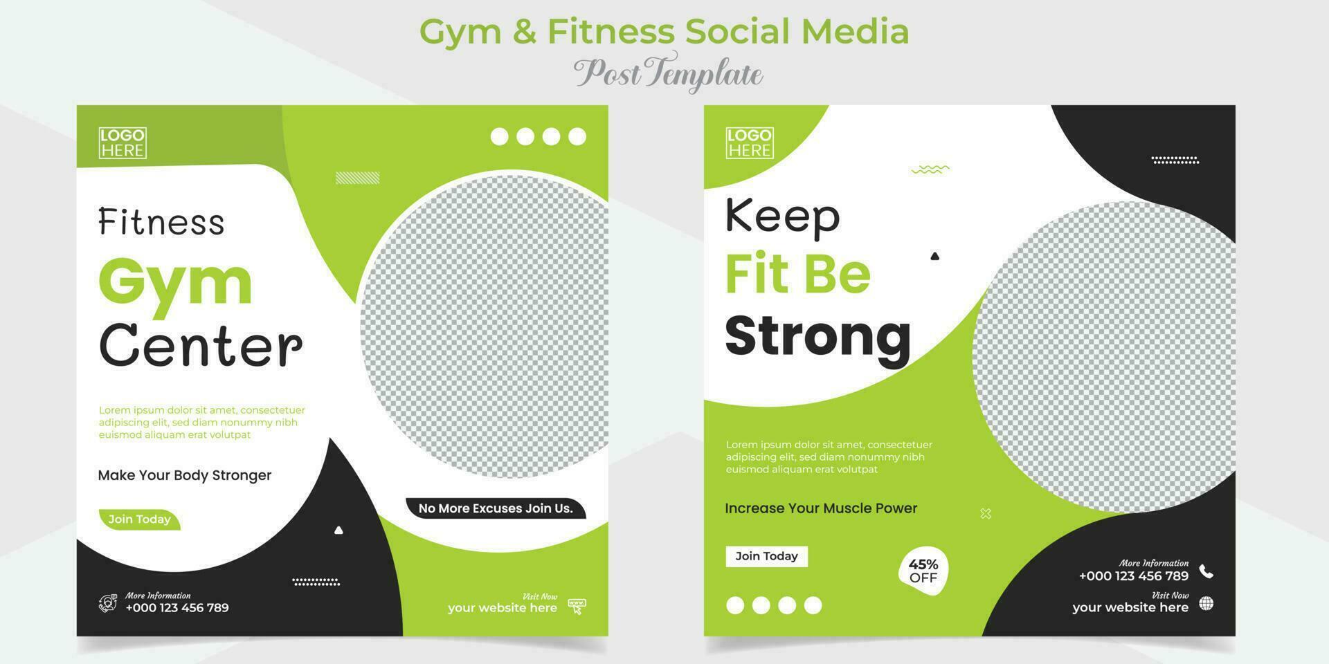 fitness training and gym workout square flyer post banner and social media post template design package vector