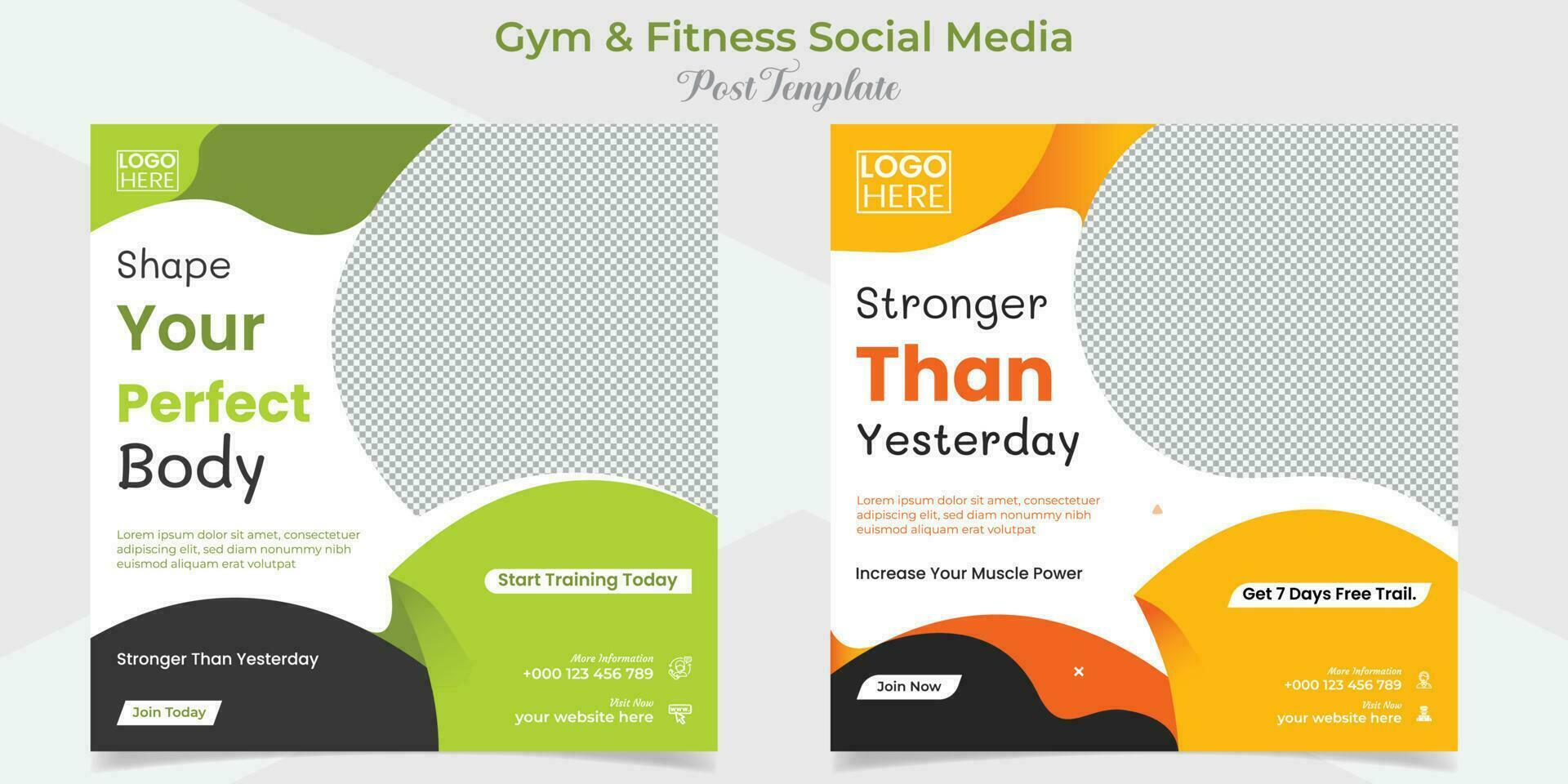 gym fitness social media post and square flyer post banner template design package vector