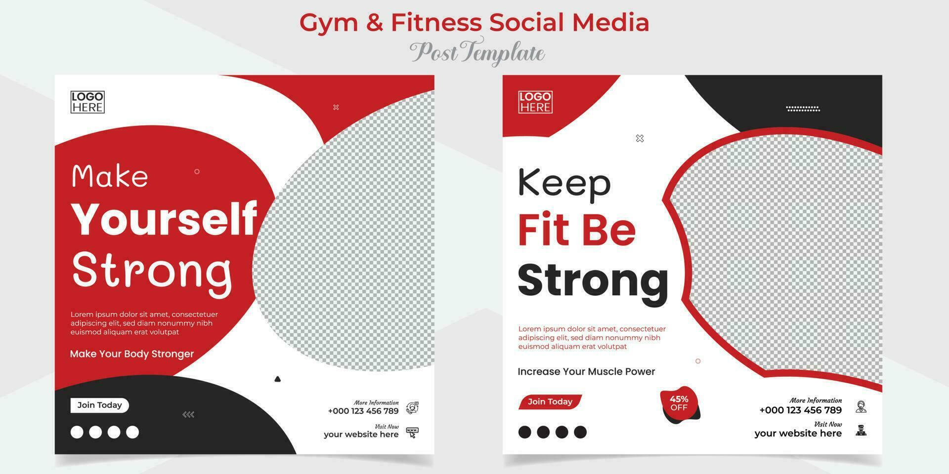 fitness training social media post and square flyer post banner template design package vector