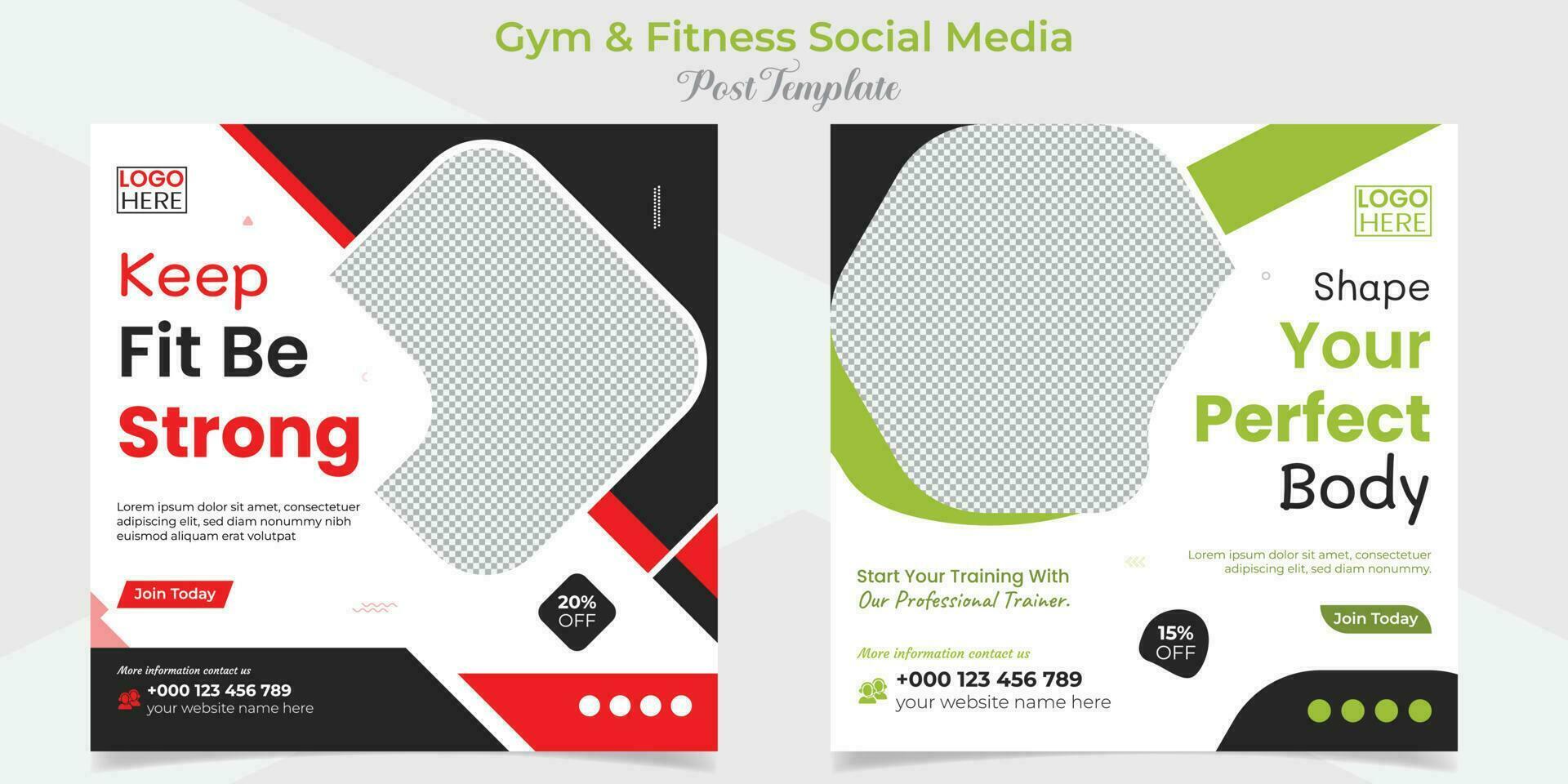 fitness training and gym workout square flyer post banner and social media post template design package vector