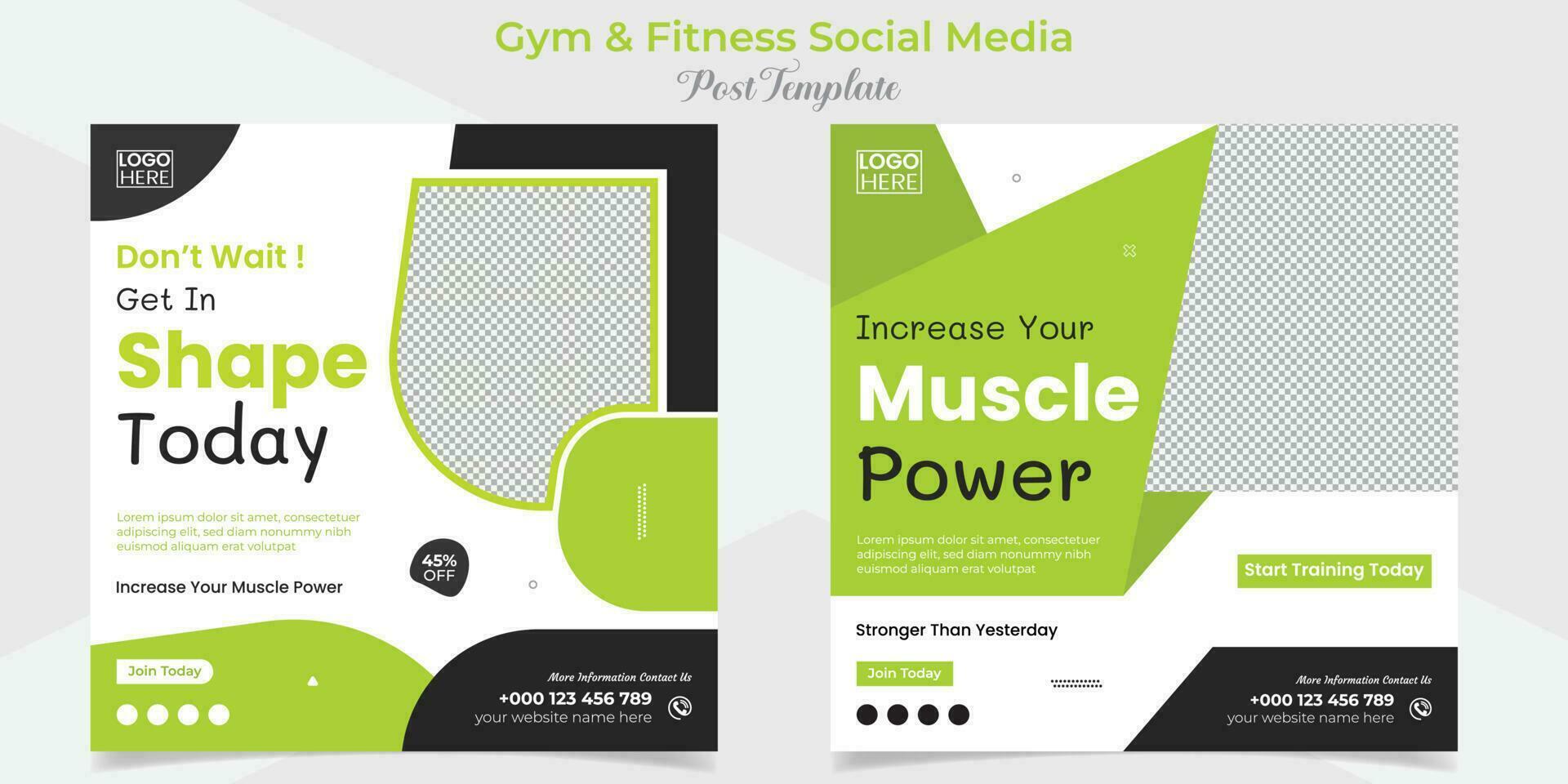 gym and fitness square flyer post banner and social media post template design package vector