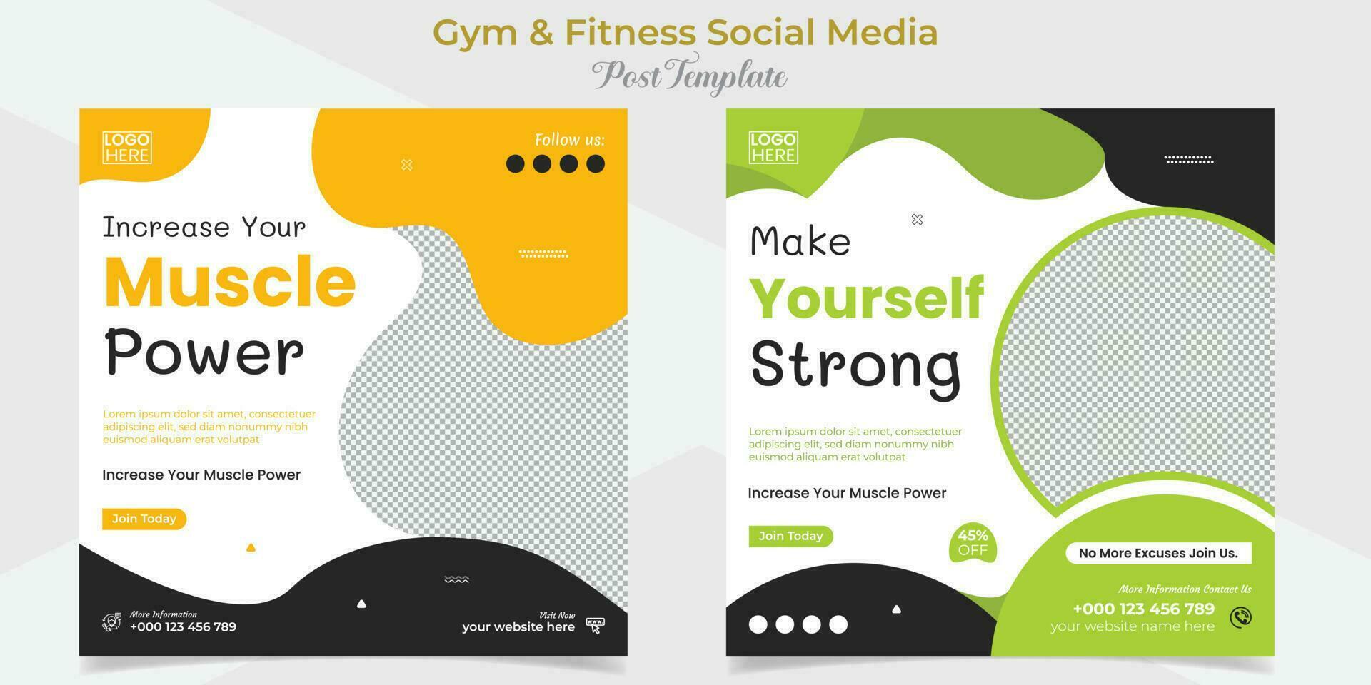 fitness and gym workout training social media post and square flyer post banner template design package vector