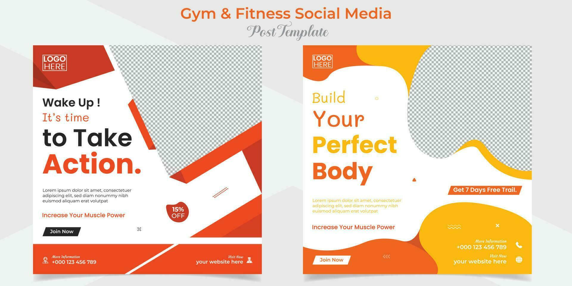 fitness and gym workout training social media post and square flyer post banner template design package vector