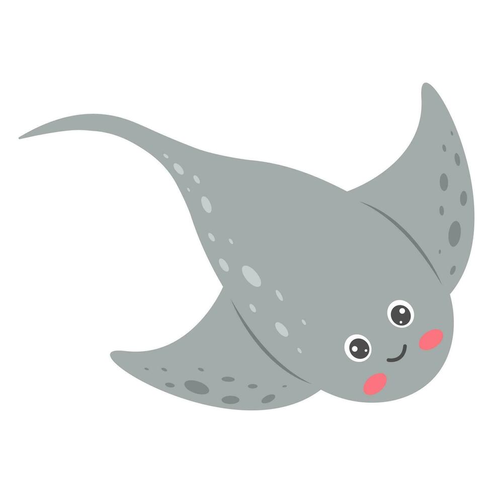 Cartoon stingray. Sea animal.  Vector illustration.