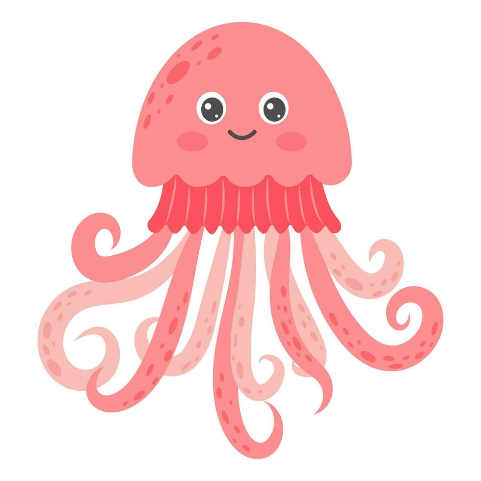Cartoon jellyfish. Sea animal. Vector illustration.