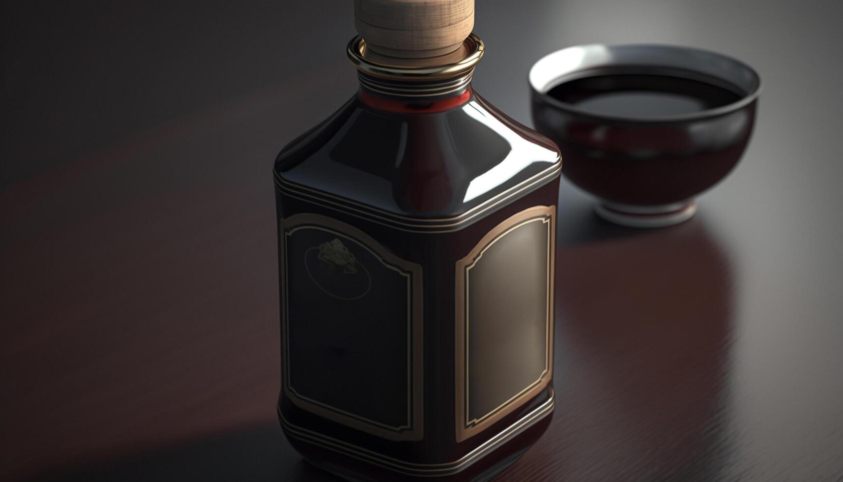 Rich and Flavorful Chinese Soy Sauce on Dark Background photo