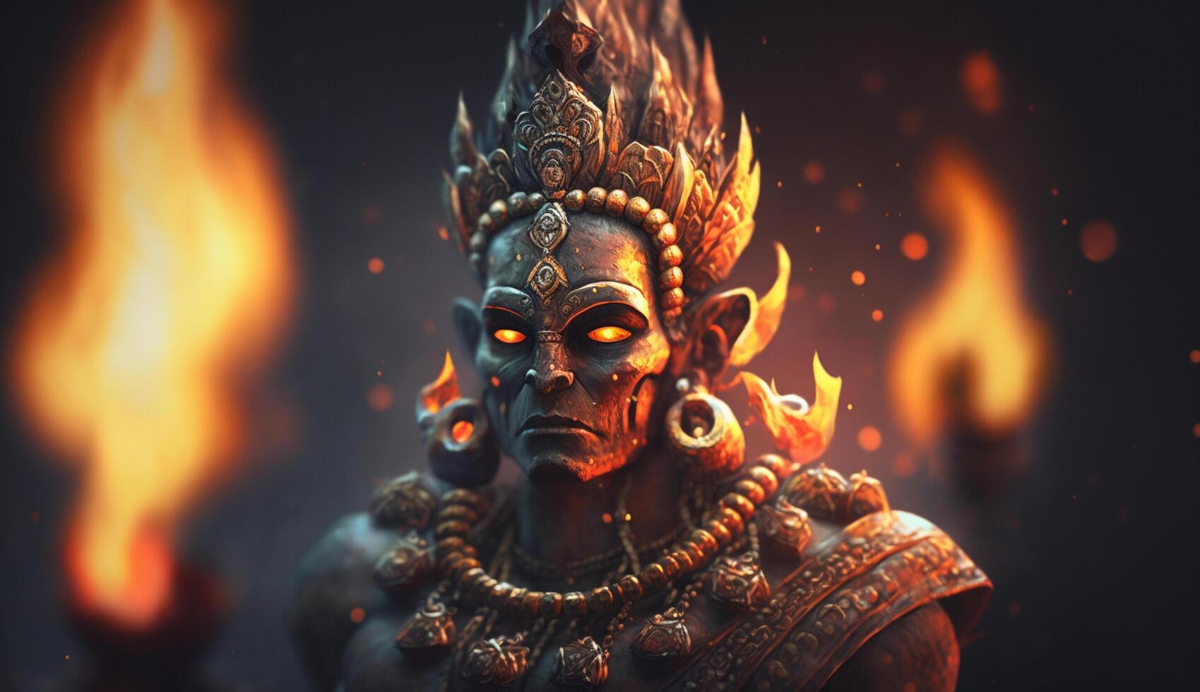 Portrait of Agni, the Indian God of Fire, Surrounded by the Flames of his Dominion photo