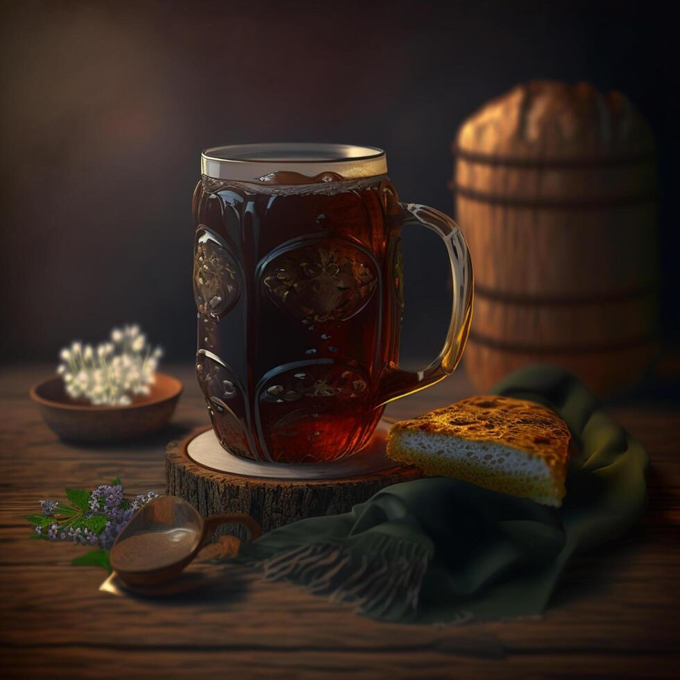 Kvass, Traditional Russian Beverage, Golden Yellow photo