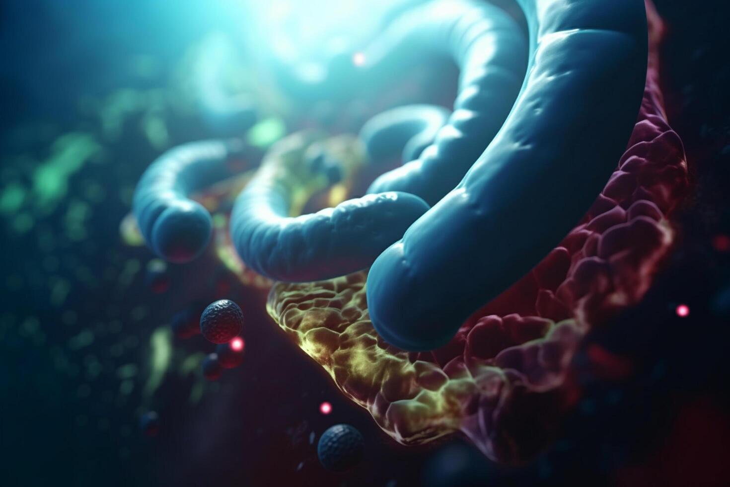 Colorful 3D Illustration of Digestion Process on a Microscopic Scale photo