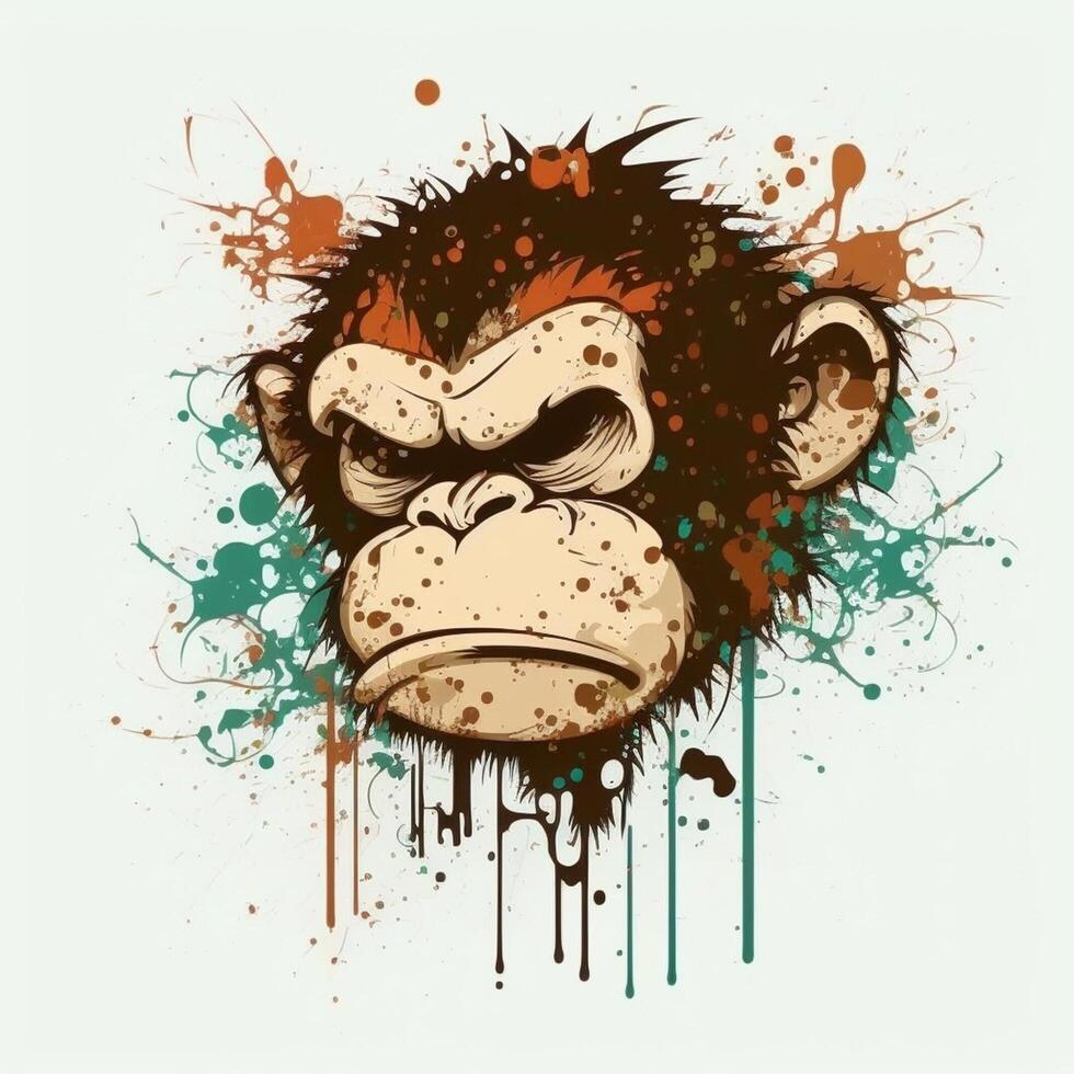 Furious Primate A Graffiti-Style Angry Ape Head Splattered with Paint photo