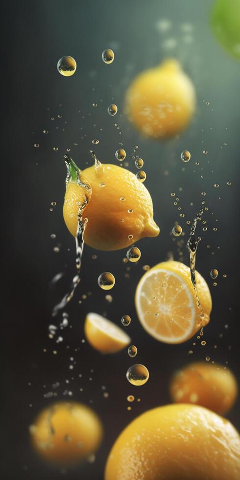 Lemons plunging into water A splash of freshness photo