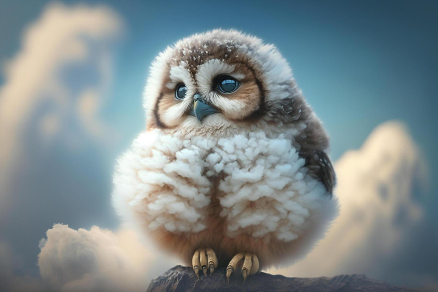 funny fluffy owl chick looks dreamy photo