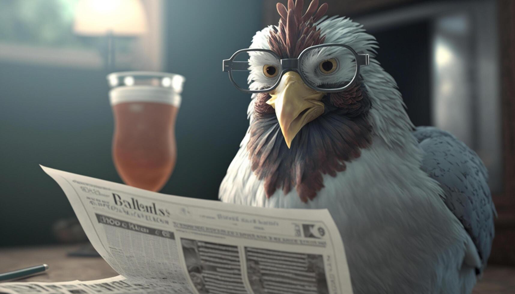 el inteligente pollo leyendo el diario Noticias con lentes ai generado foto