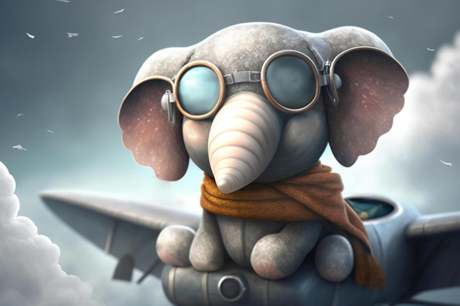 Flying High with the Adorable Little Elephant Pilot Above the Clouds photo