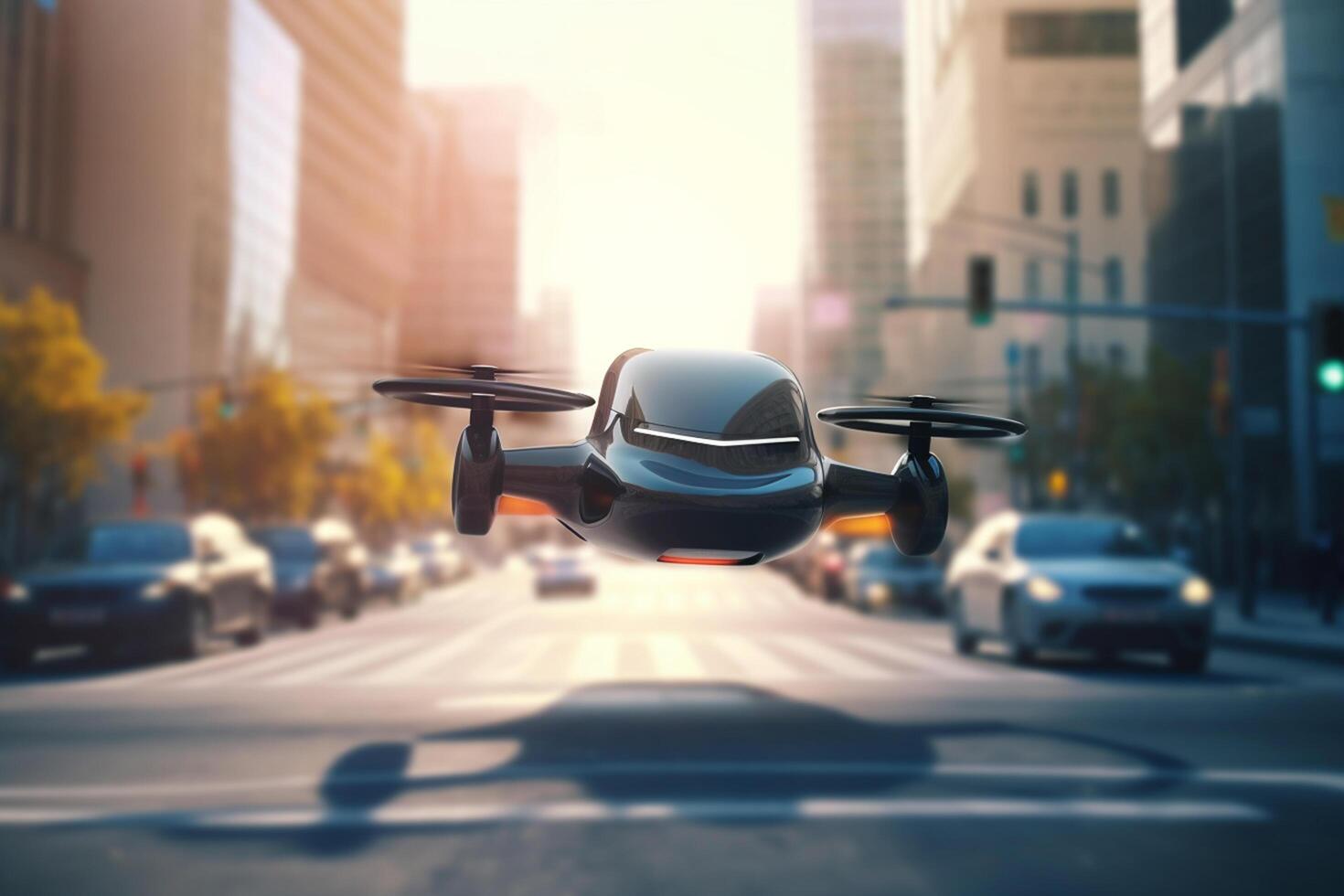 volador carros en el ciudad un futurista alimentado por ai concepto ilustración ai generado foto