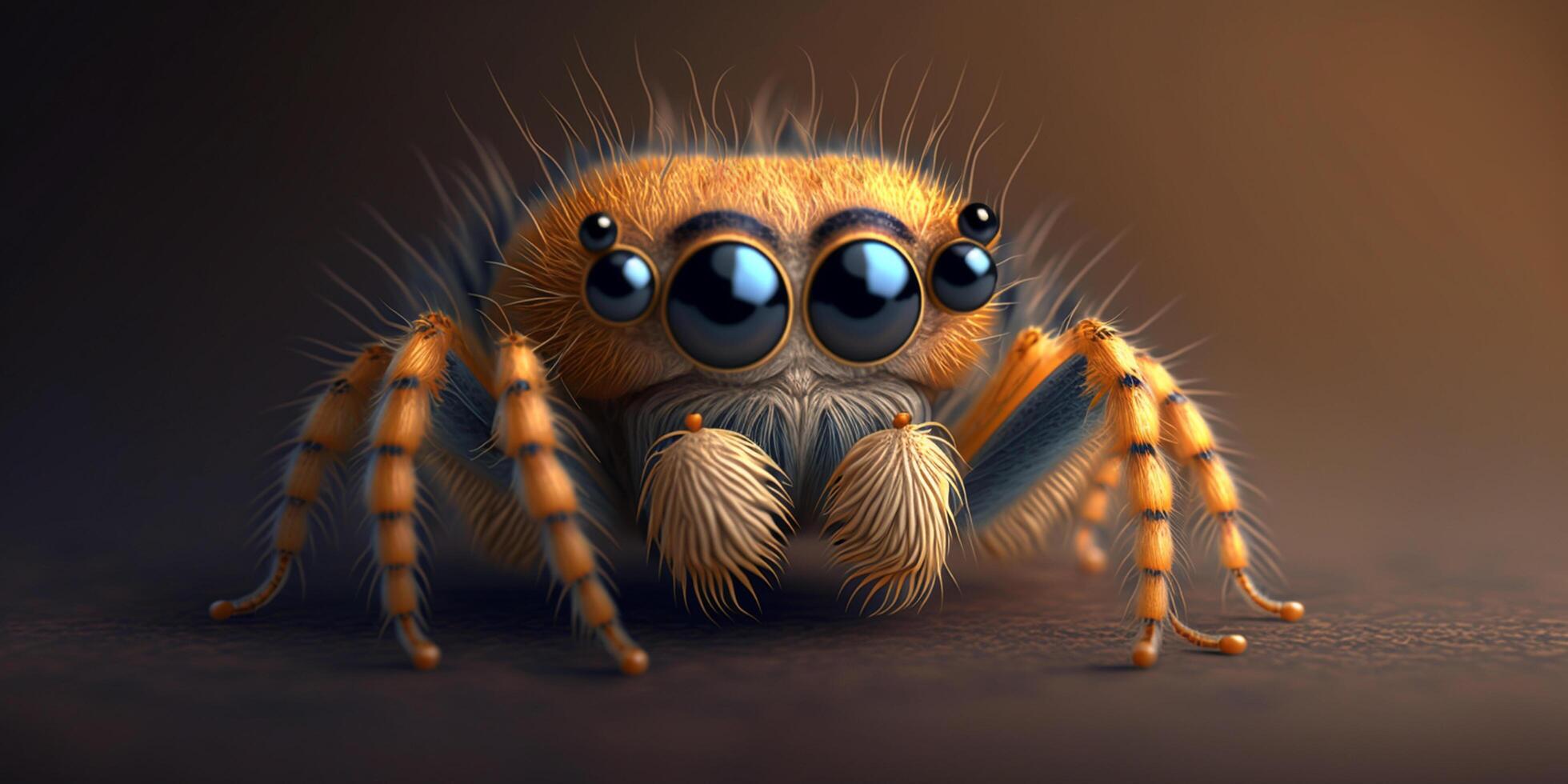 Close up funny little juming spider with four eyes illustration photo