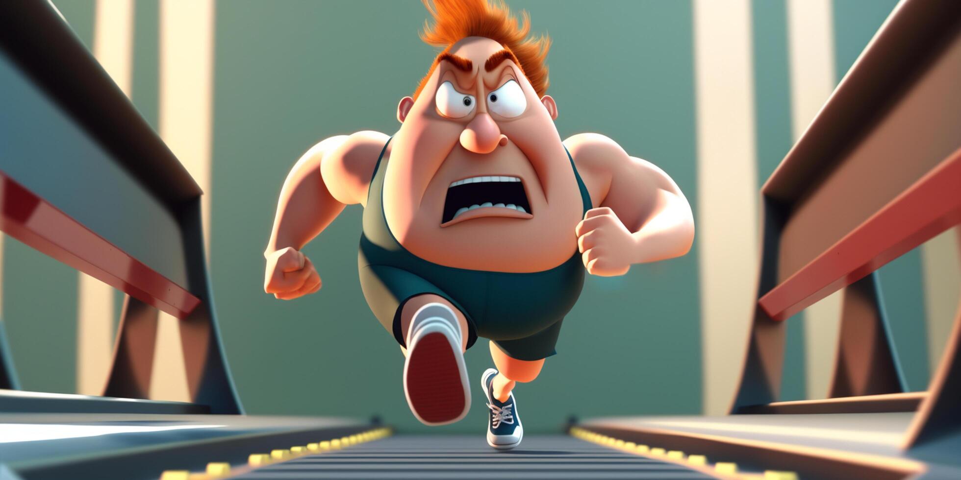 Hilarious cartoon character exercising on a treadmill illustration photo