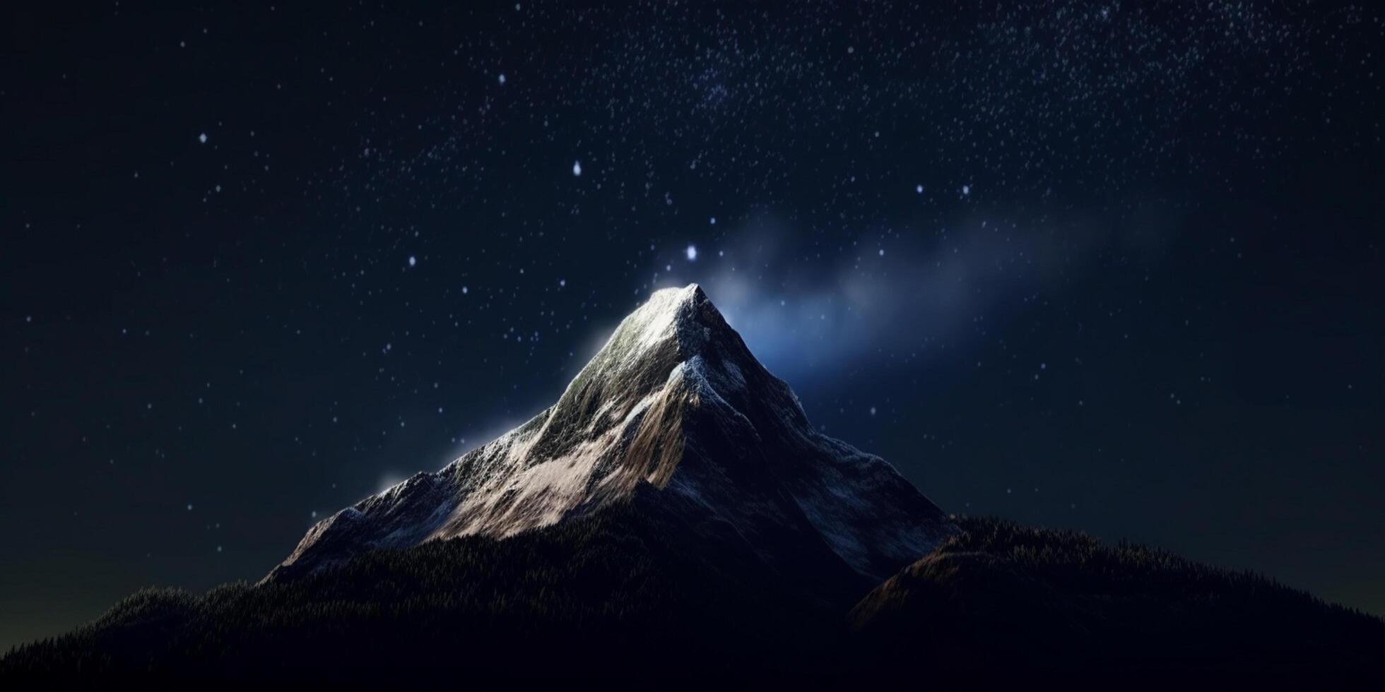 Nighttime Serenity Snowy Mountain Summit Under Starry Skies photo