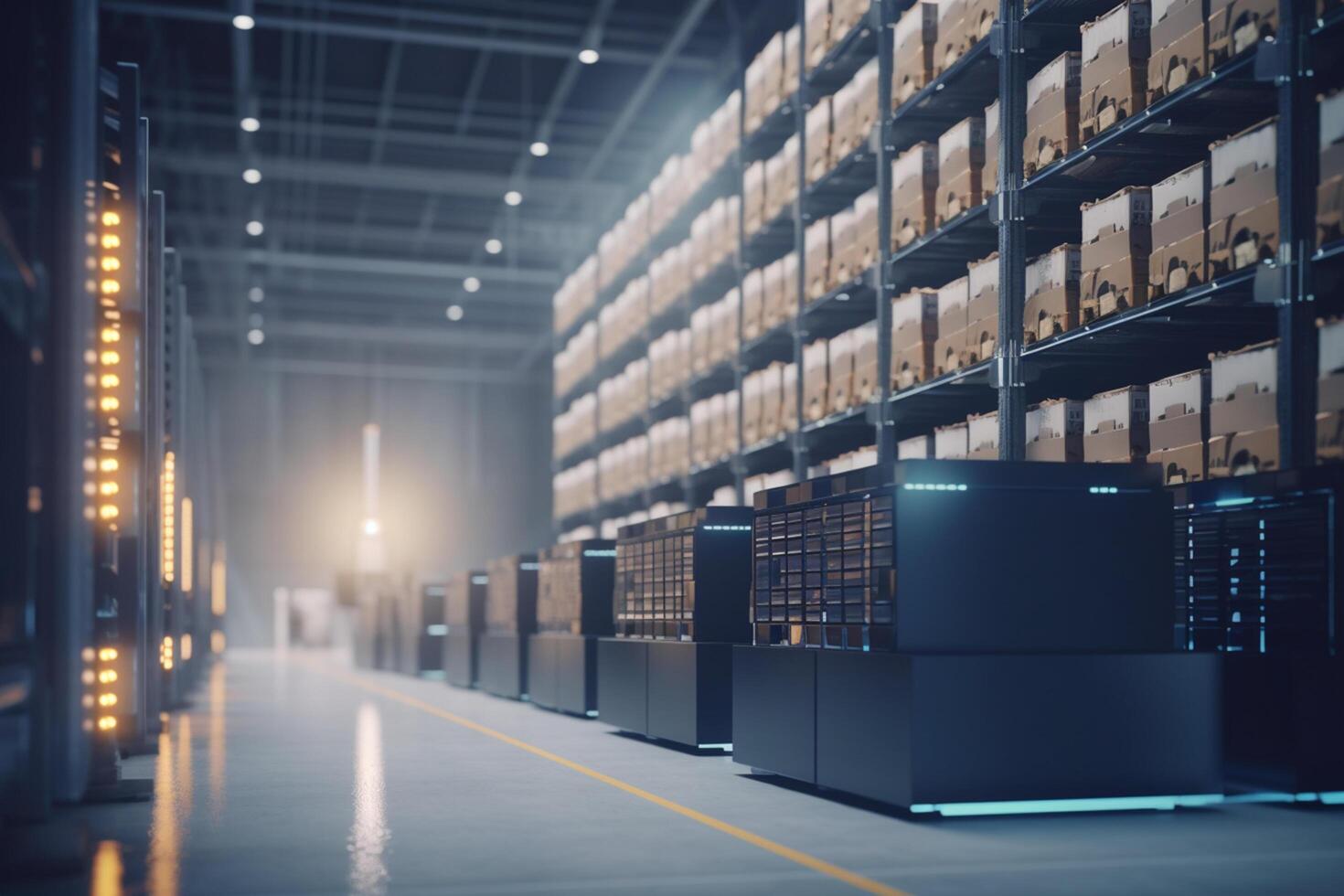 AI-optimized Warehouse Illustration of an Intelligent, Self-Organizing Distribution Center photo