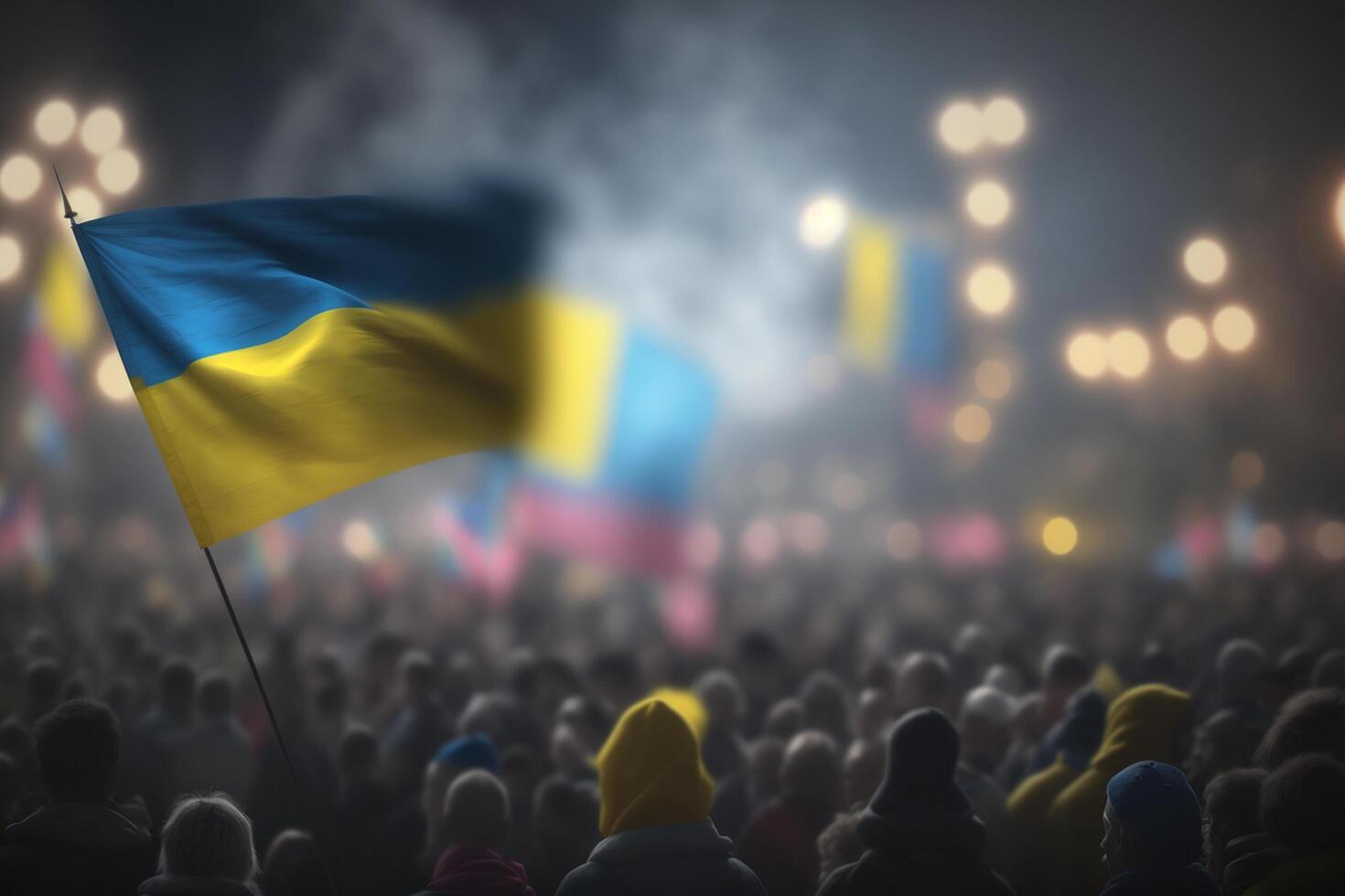 Ukrainian Flag Waves Amidst Protests A Symbol of Freedom photo