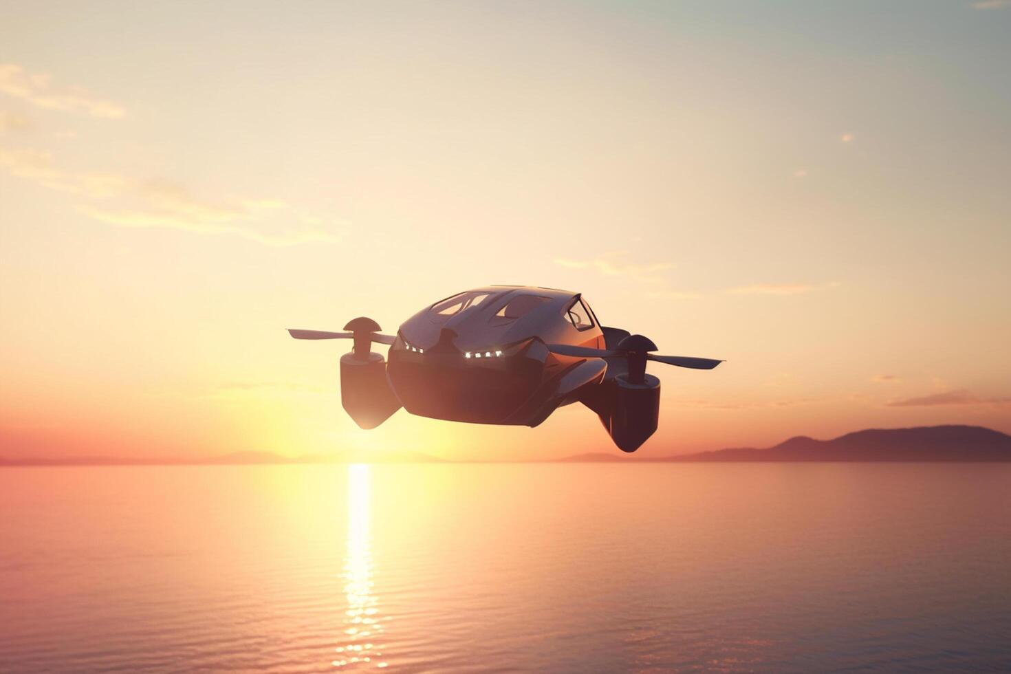 Flying car gliding over the ocean with AI technology photo