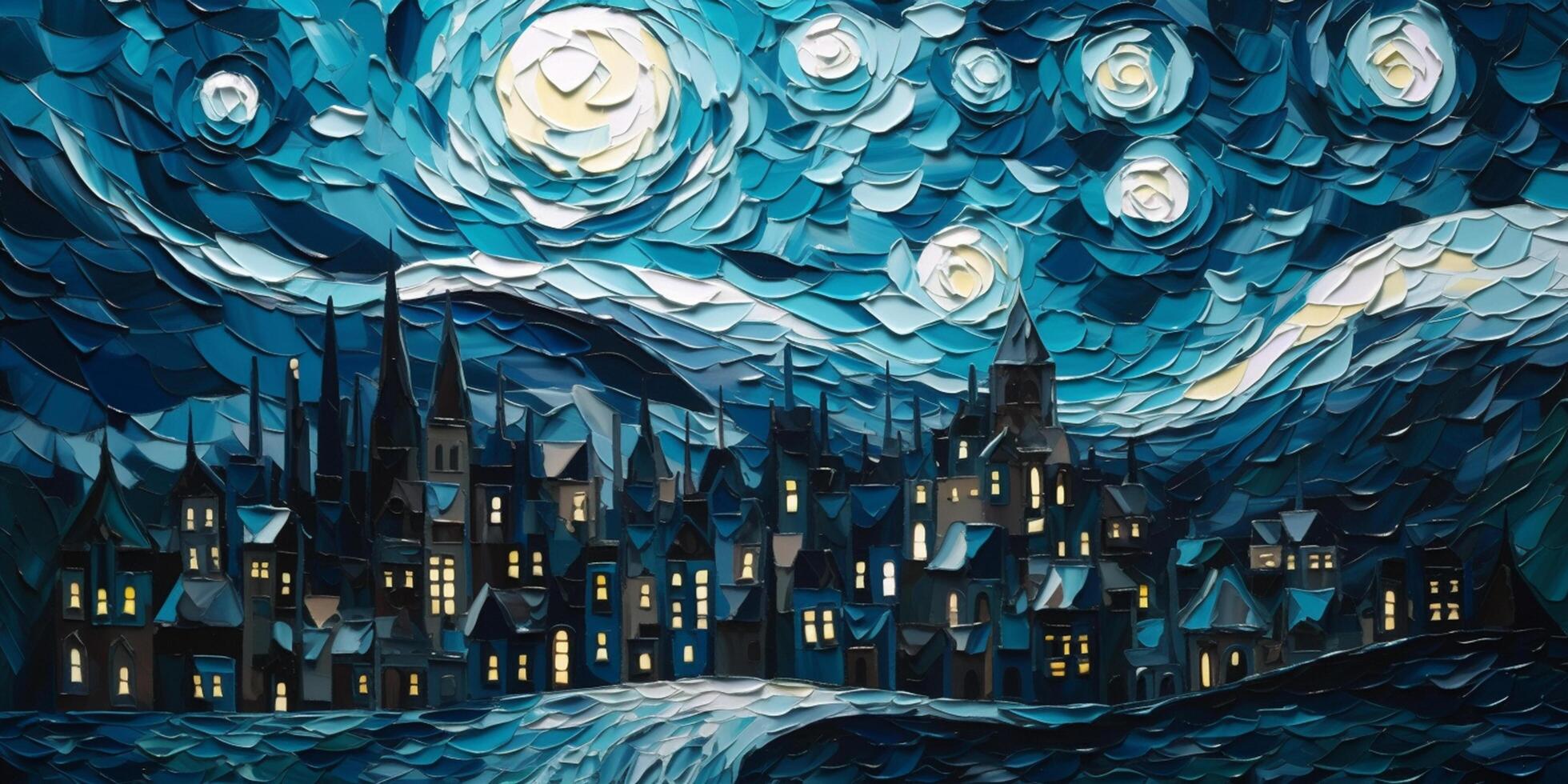 estrellado noche en el ciudad un camioneta inspirado en gogh pintura ai generado foto