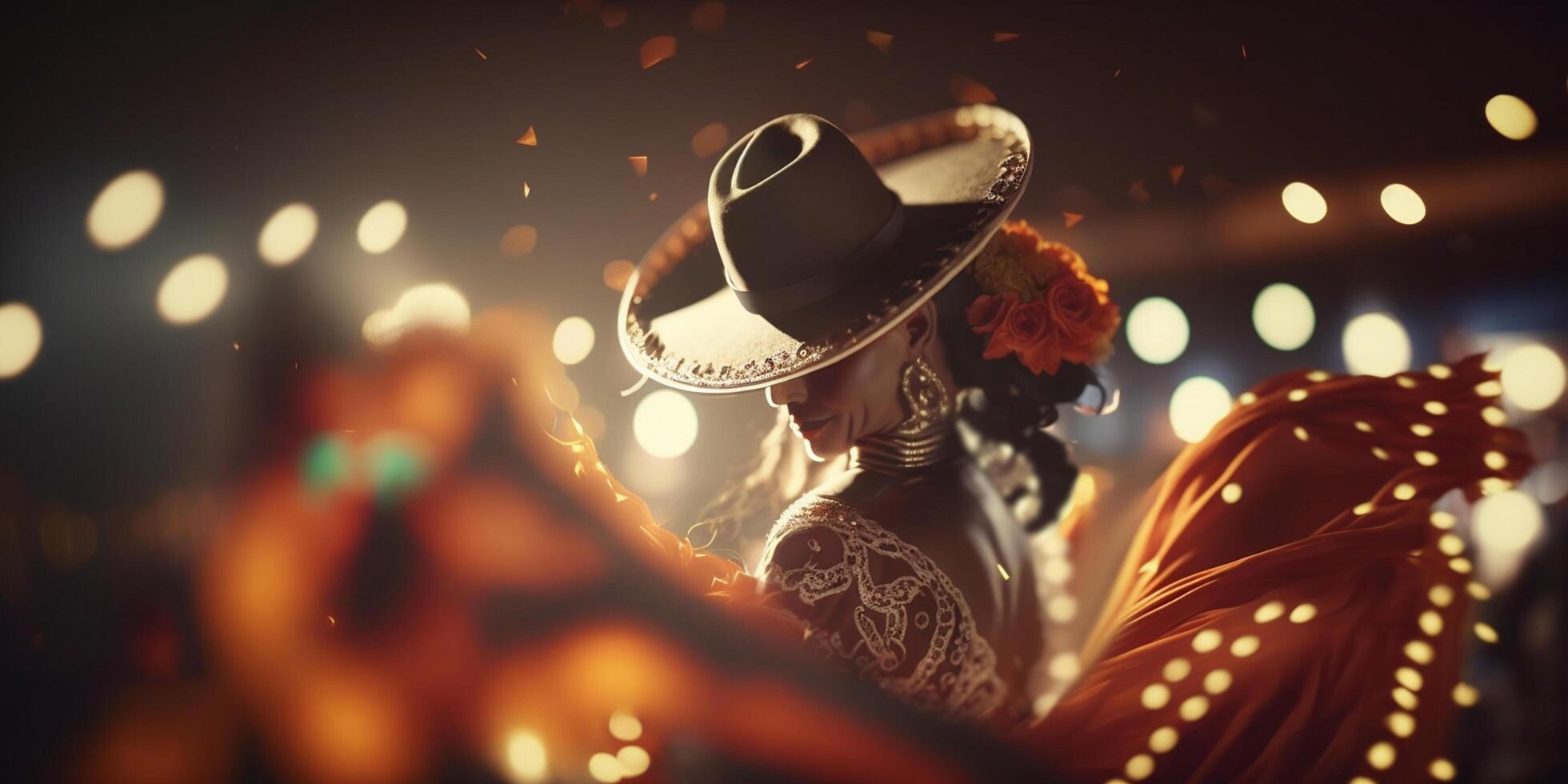 apasionado y expresivo mexicano bailarín en tradicional atuendo ai generado foto