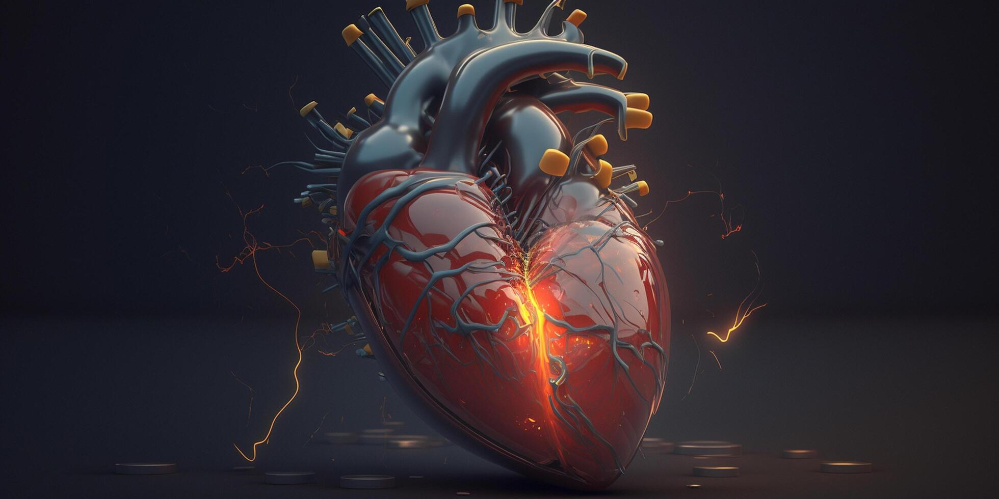 Heart in 3D animations with broken glowing elements Heart attack Emergency illustration photo