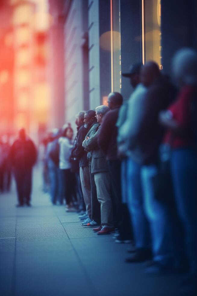 pánico en el calles banco correr caos apretones el ciudad ai generado foto