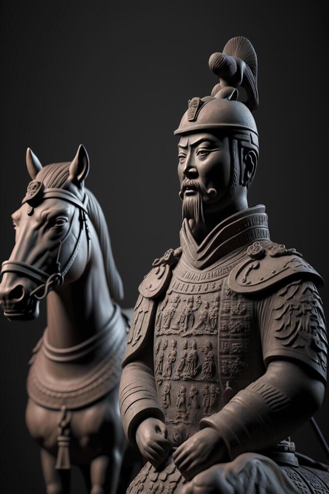 el poderoso Ejército de chino terracota guerreros magnífico esculturas de antiguo China ai generado foto