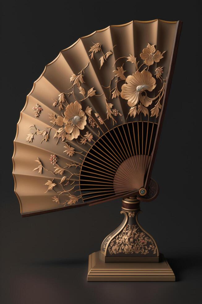 vistoso tradicional chino ventilador con floral diseño ai generado foto