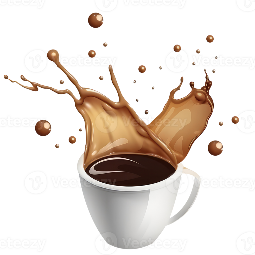 Splashing Tea or Coffee from White Cup 3D Icon. png