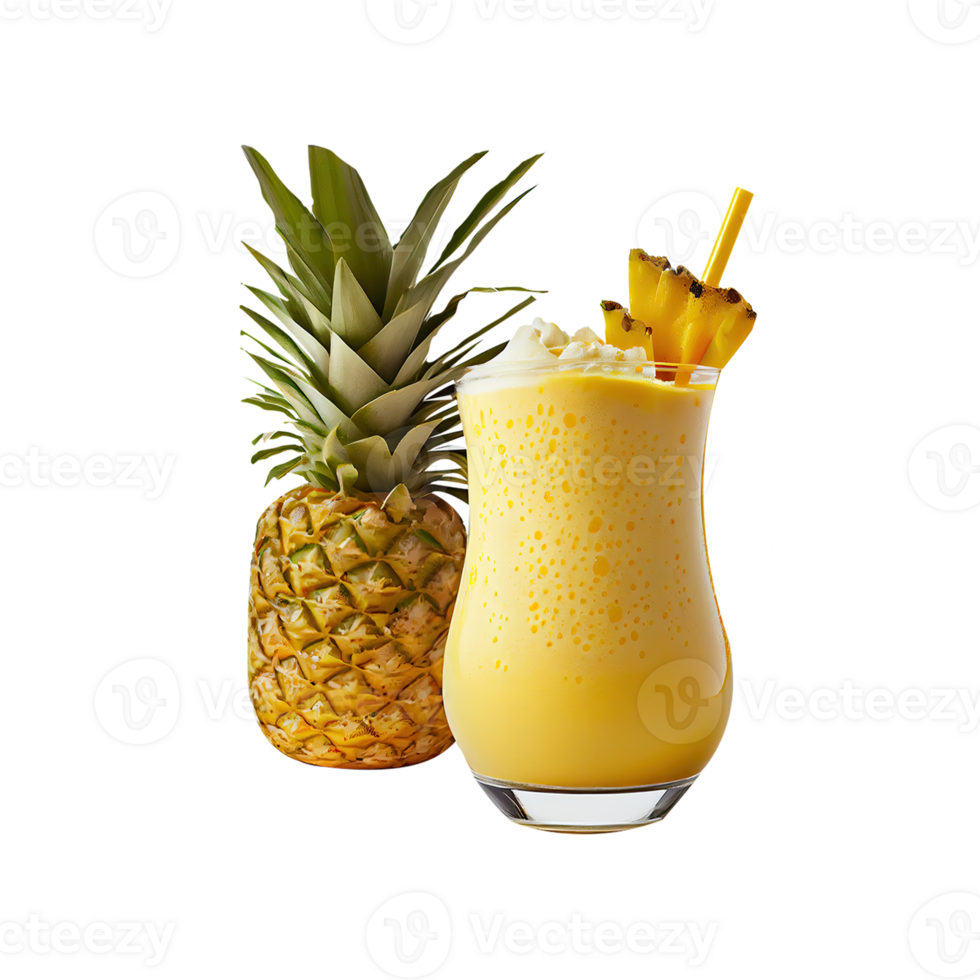 3D Render, Transparency Glass of Pineapple Smoothie With Straw Element. png