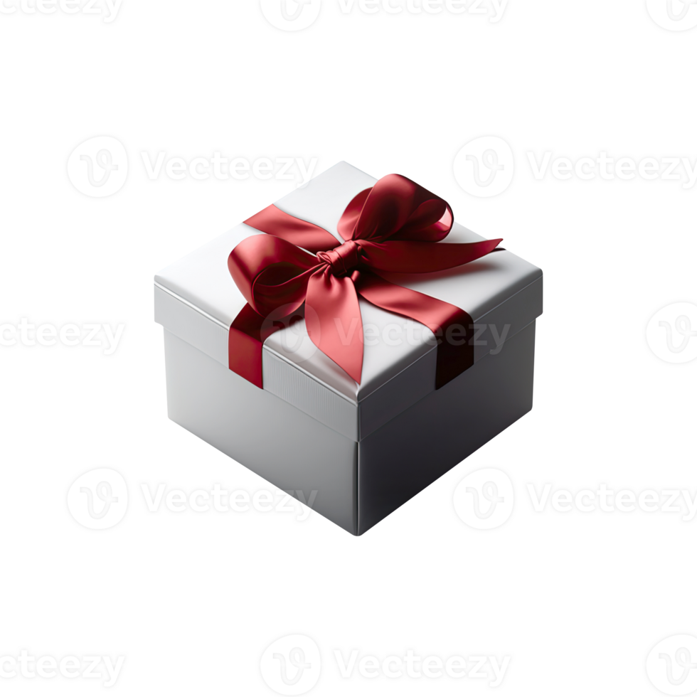 Realistic Gray Gift Box With Red Bow Ribbon Icon In 3D Render. png