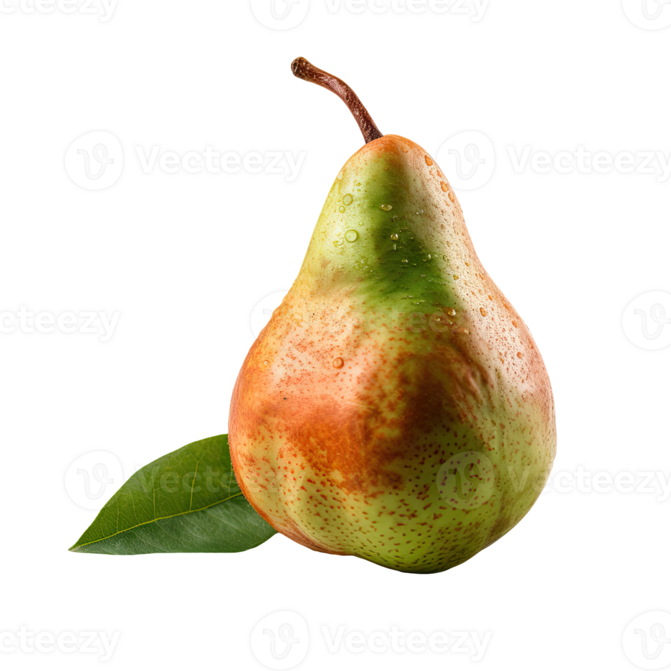 Ripe Pear with Water Drops on Transparent Background. Digital Illustration. png