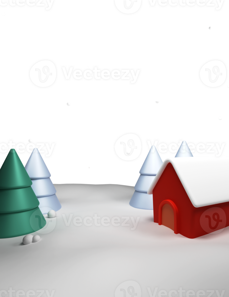 3D Render of House Structure With Glossy Xmas Tree. png