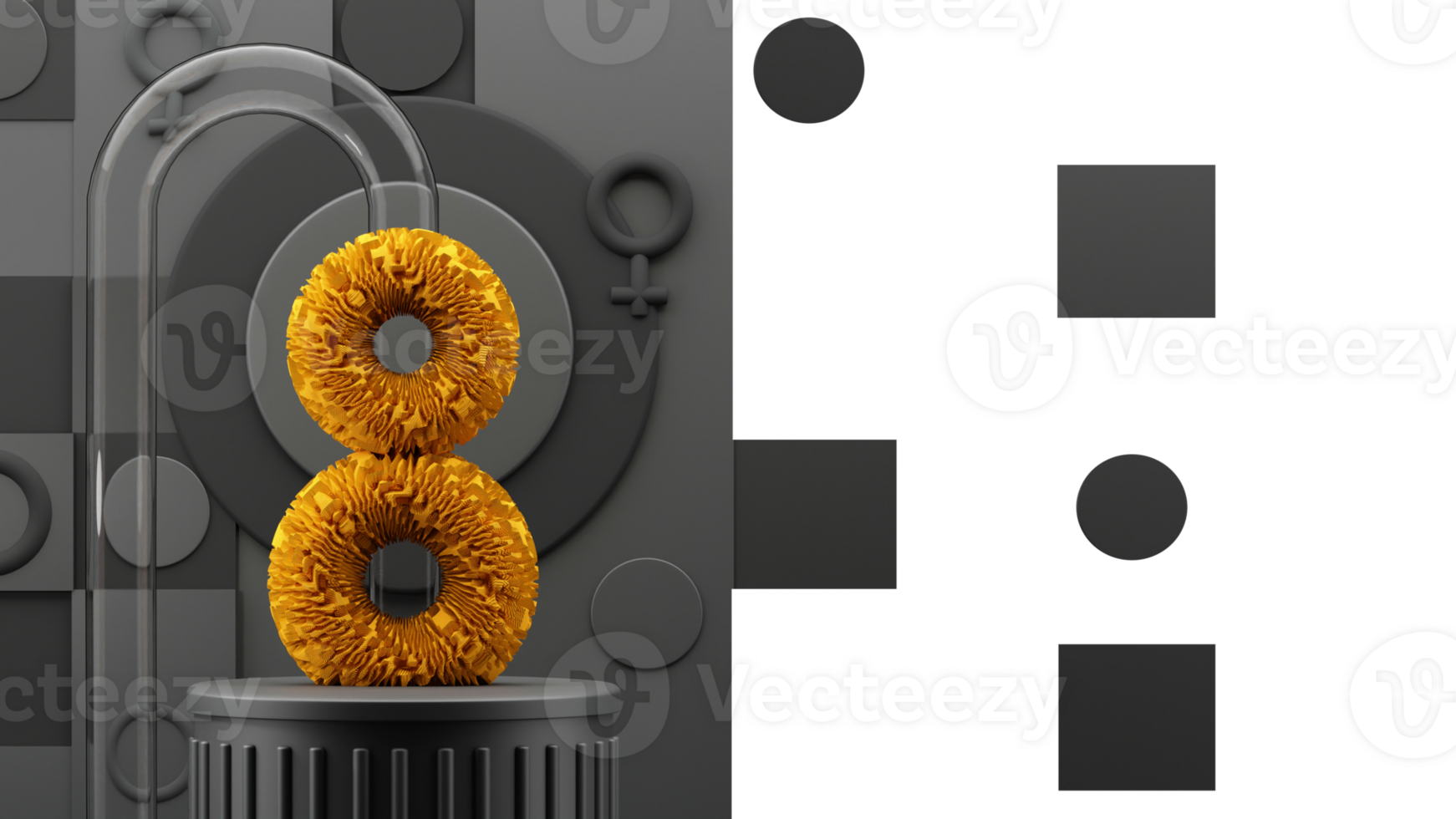 3D Number 8 Made Of Ribbon Or Cloth Flowers Over Podium With Glass Pipeline, Female Gender Sign png