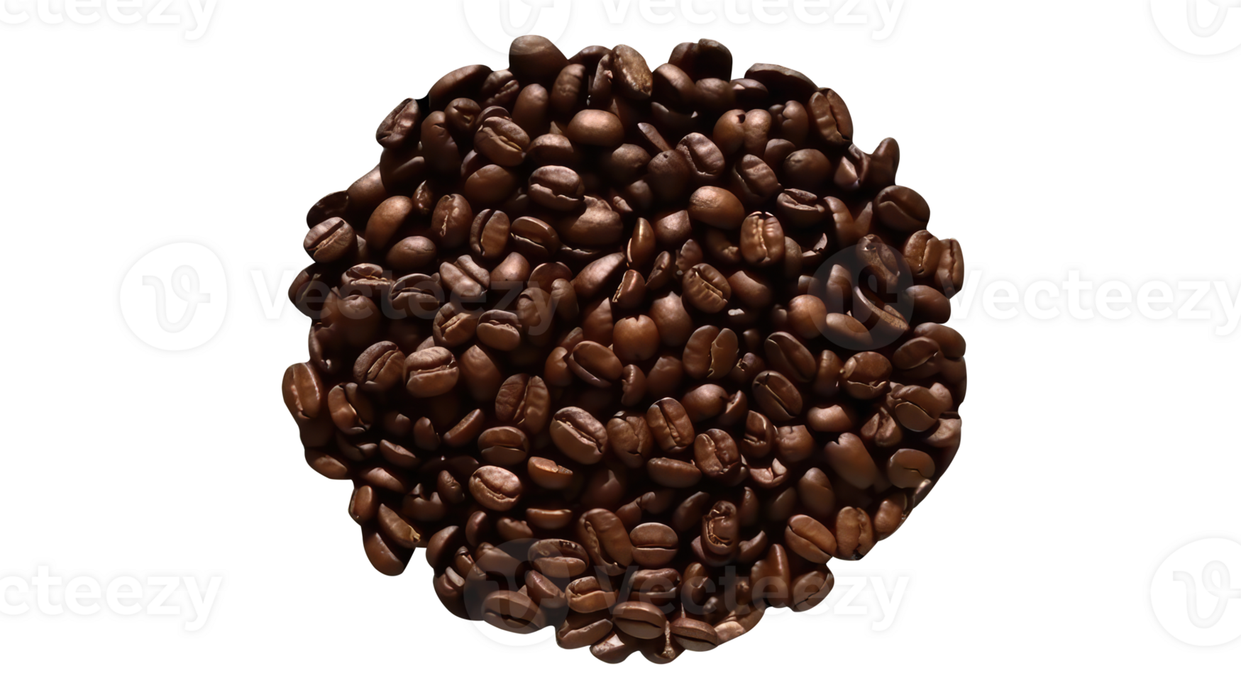 Brown Roasted Coffee Beans Piles, Closeup on Transparent Background. . png