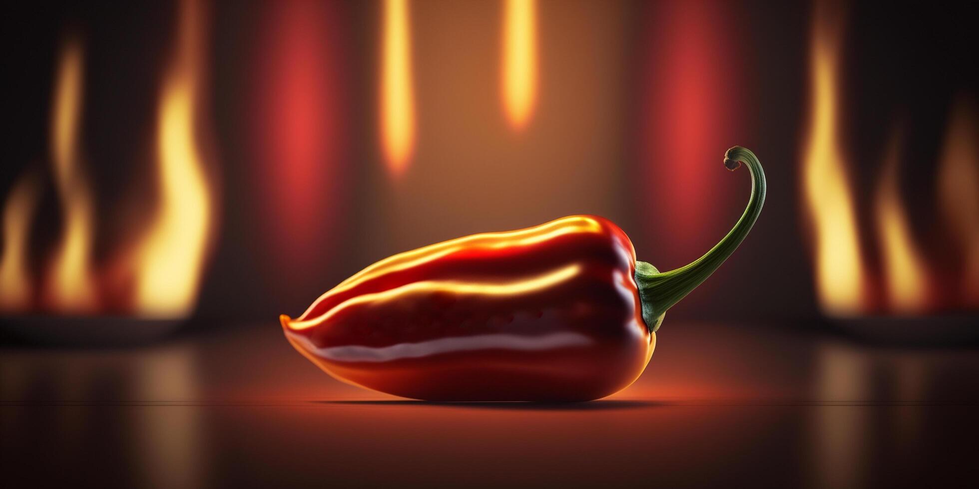 Fiery Red Hot Chili Pepper with Flames and Fire Illustration photo