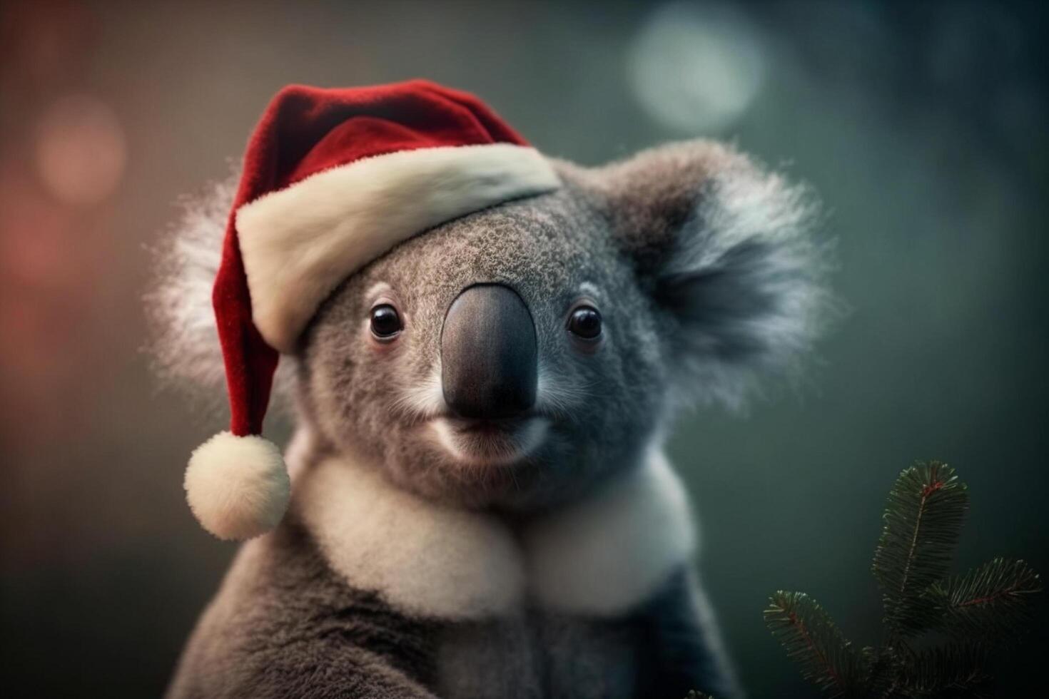 coala vistiendo de santa Papa Noel sombrero en Navidad víspera ai generado contenido foto