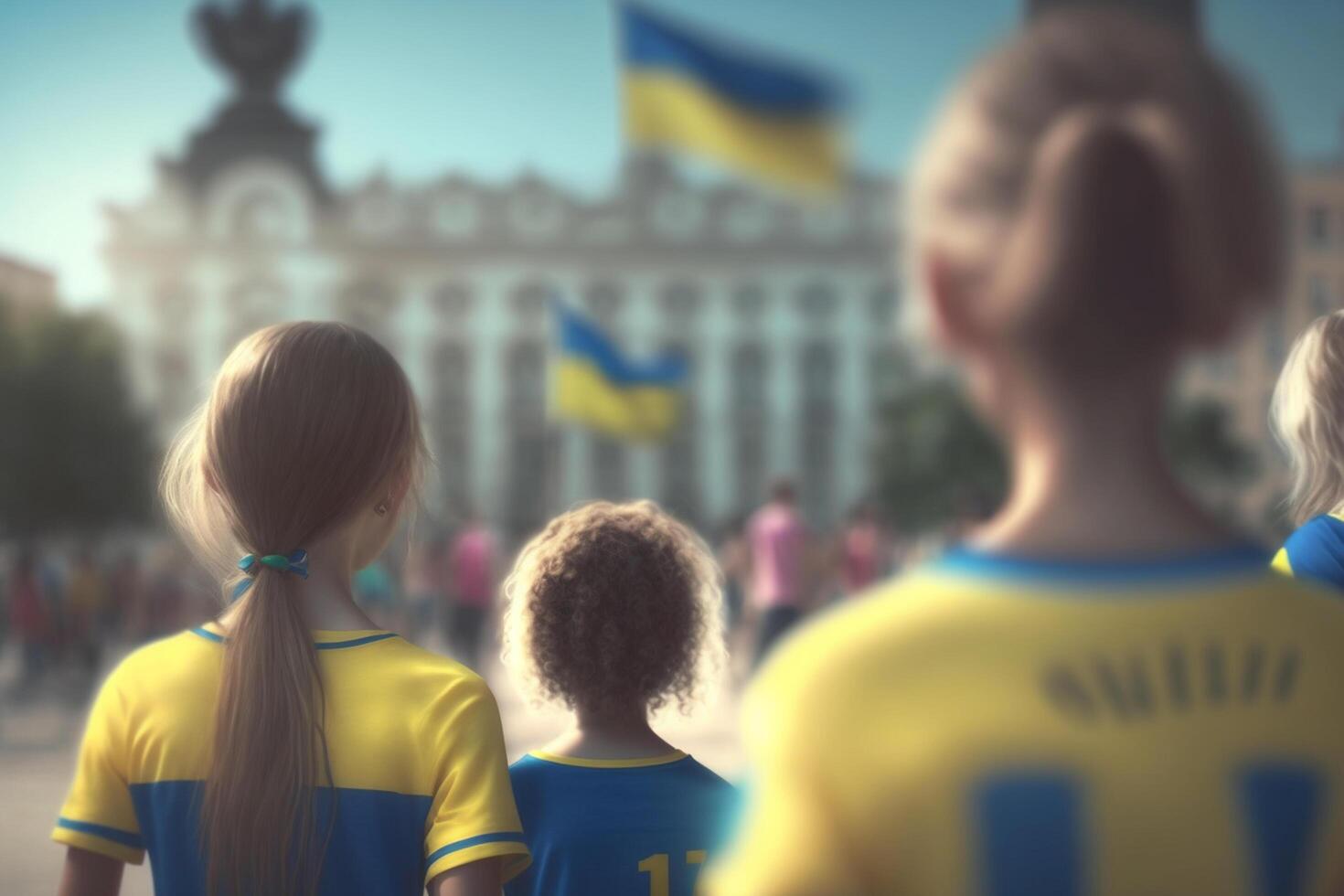 Ukrainian Flag-Waving Kids at Public Squares A Symbol of Freedom photo