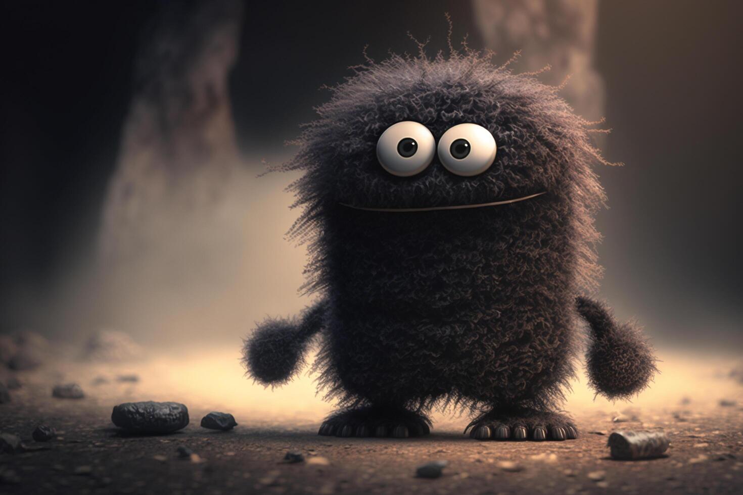 Fuzzy Coal Monster with Cartoon Eyes Having Fun photo