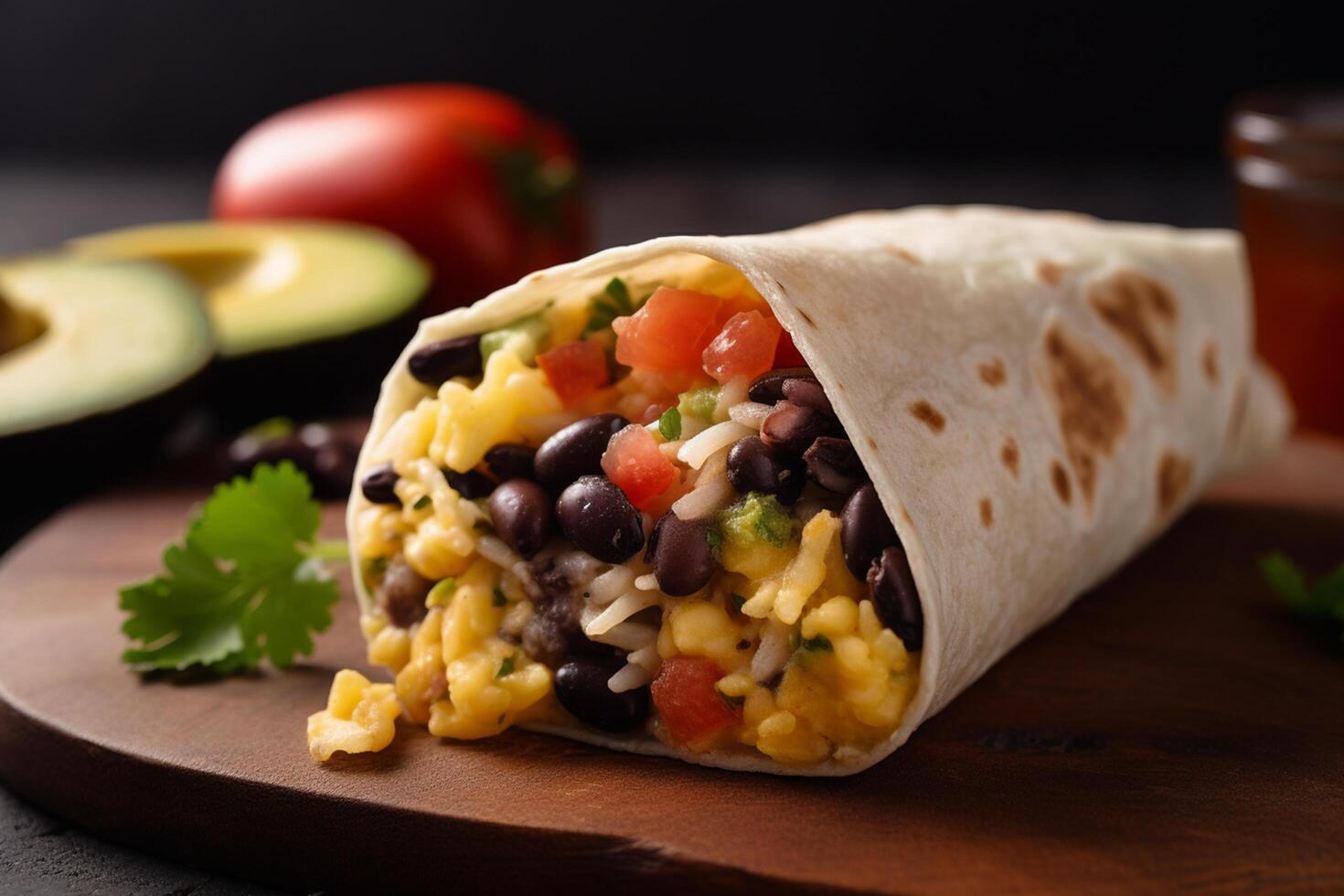 Hearty Breakfast Burrito with Scrambled Eggs, Veggies, and Beans photo