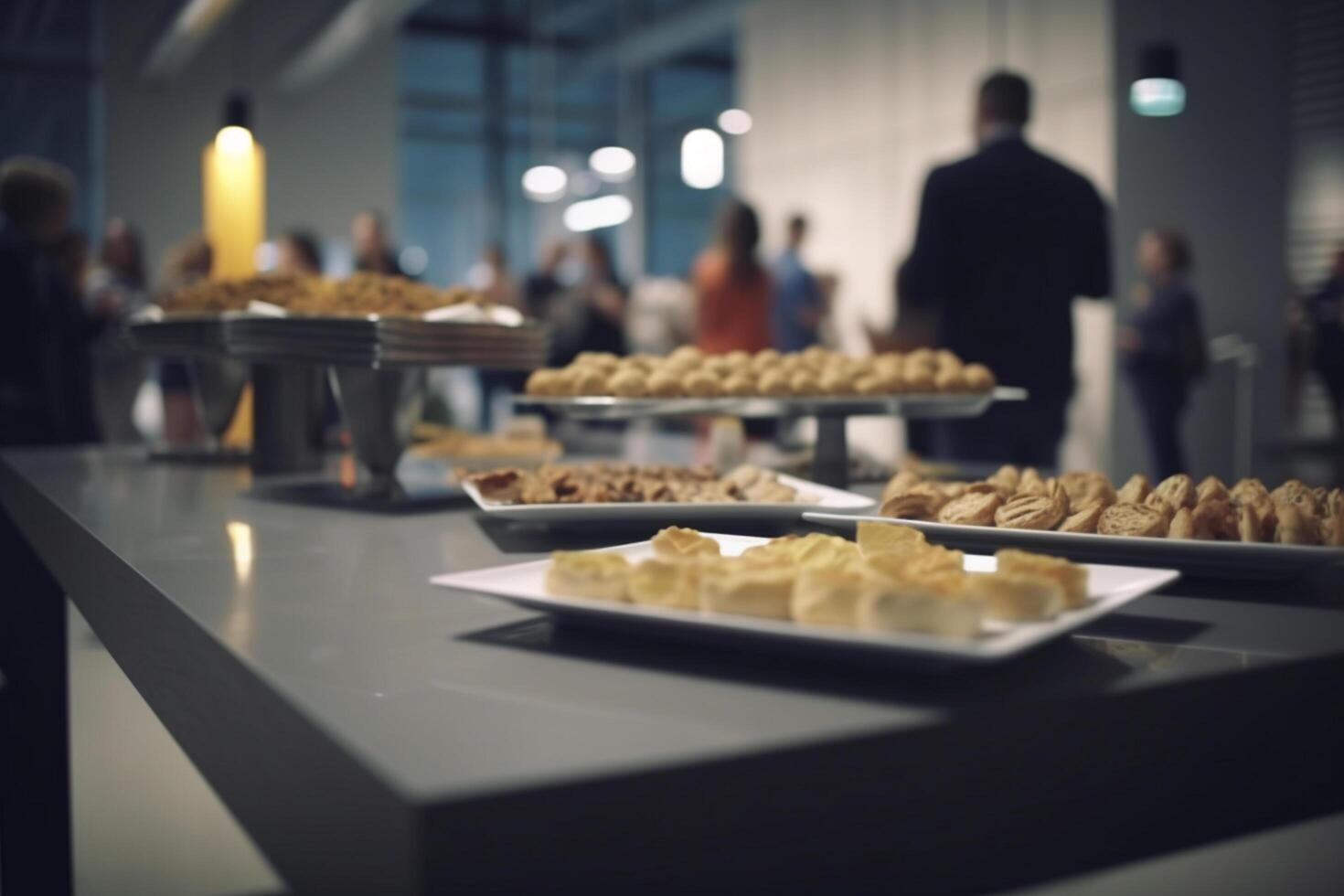 Business Conference Catering Buffet with Blurred Background of Professionals photo