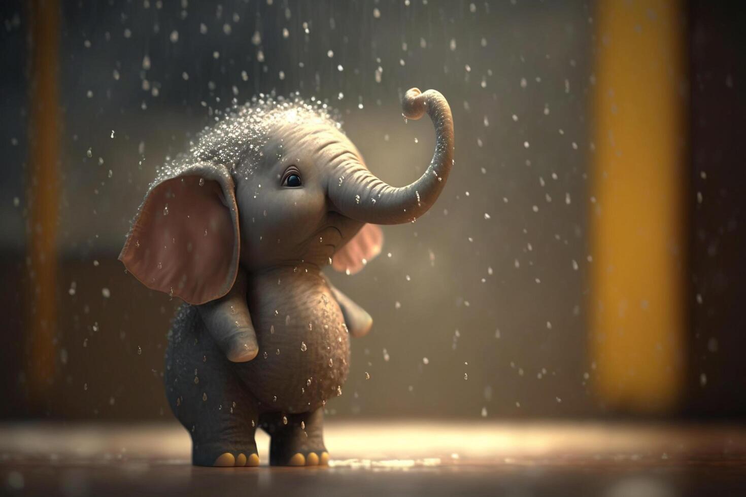 Rainy Day Fun Adorable Little Elephant Playing in the Rainstorm photo