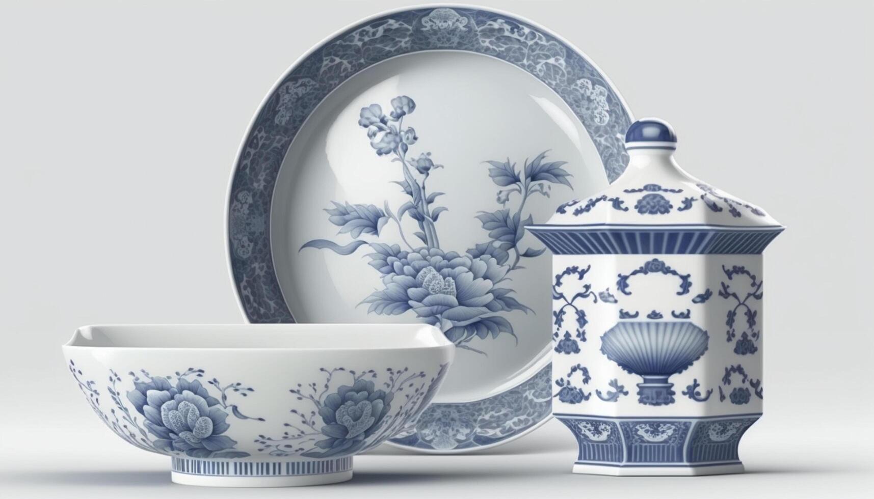 Exquisite Chinese Porcelain on White Background with Intricate Details photo